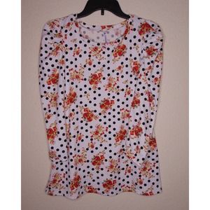 Piphany | Women's Long Sleeve Blouse White Black Polka Dots Floral Size Medium